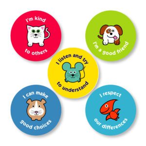 Animal character stickers on different coloured backgrounds