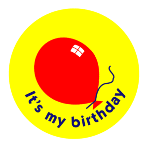 Birthday stickers. Red baloon on yellow backgroung