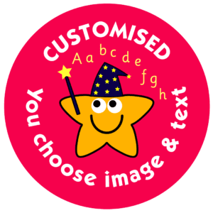 Smiley yellow star with wand on red background