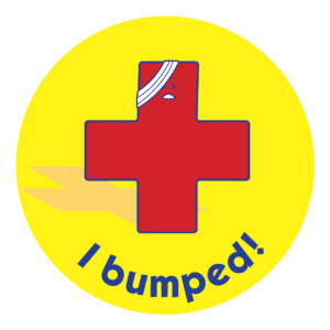 I bumped sticker with red cross character