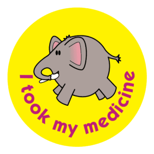 Sticker showing elephant takin medicine with caption i took my medicine