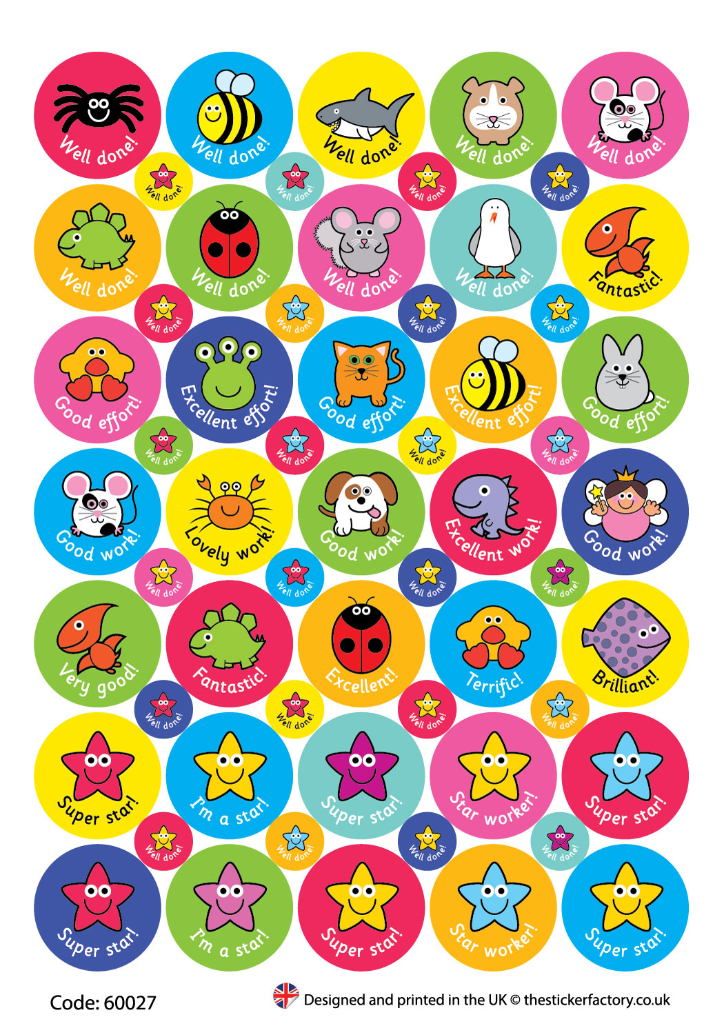 Animal Characters and Stars Mixed Reward Stickers - The Sticker Factory