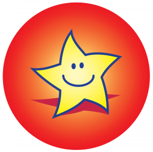 Positive reinforcement yellow star sticker on red background
