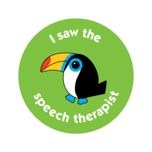 I saw the speech therapist sticker image toucan on green background